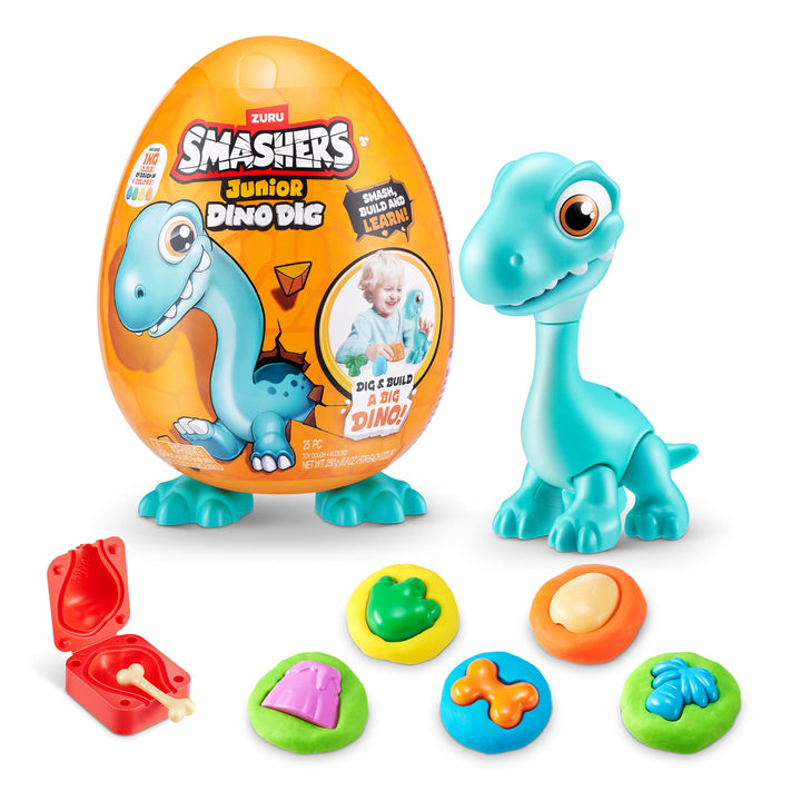 Smashers Junior Dino Dig Large Egg, Brontosaur, by ZURU 18+ Surprises, Dinosaur Preschool Toys, Buil