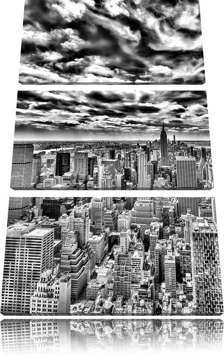 Pixxprint Monocrome, New York Skyline 3-Teiler Leinwandbild 120x80 Bild auf Leinwand