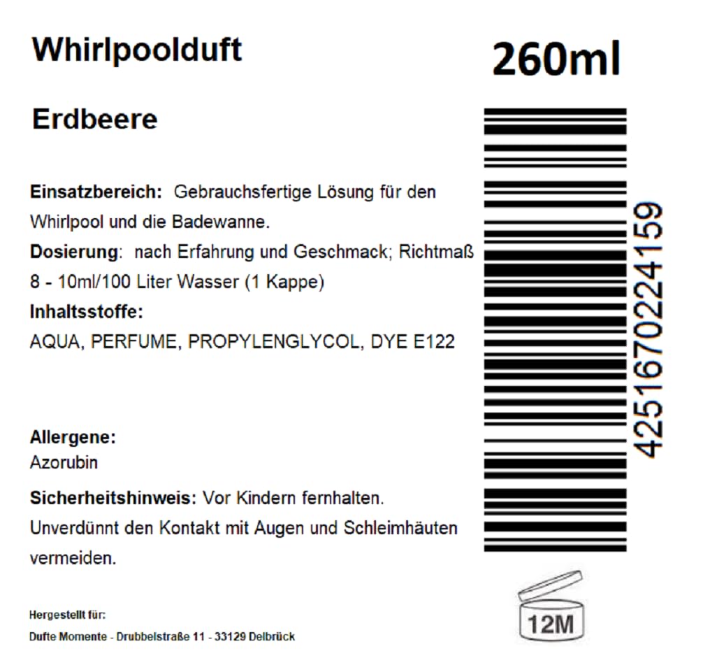 Dufte Momente | Whirlpool Duft 260ml | Erdbeere | mit naturreinen und natürlichen ätherischen Ölen |