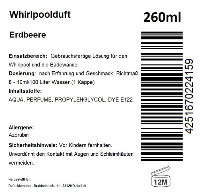 Dufte Momente | Whirlpool Duft 260ml | Erdbeere | mit naturreinen und natürlichen ätherischen Ölen |