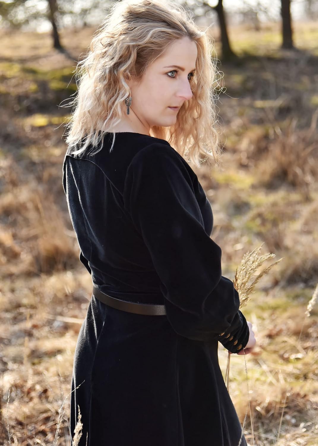 Battle-Merchant Mittelalterkleid Cotehardie Isabell aus Samt lang, Damen, Baumwolle, bodenlang, Vint