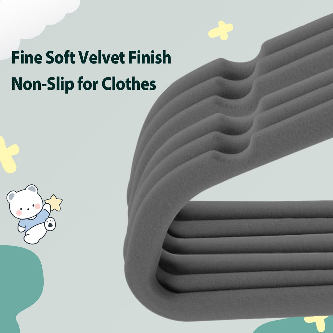 Wellong Kinderkleiderbügel, 28 cm Baby-Samtbügel mit 360°-Drehhaken, rutschfeste Kleiderbügel Samt,