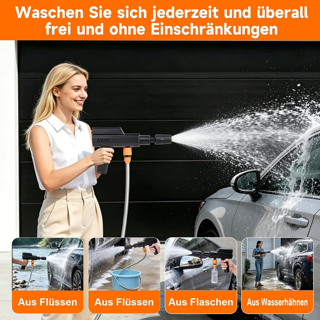 Akku Hochdruckreiniger, 12V 60Bar Mobile Akku-Hochdruckreiniger, 5-in-1-Multifunktionsdüse, Tragbare