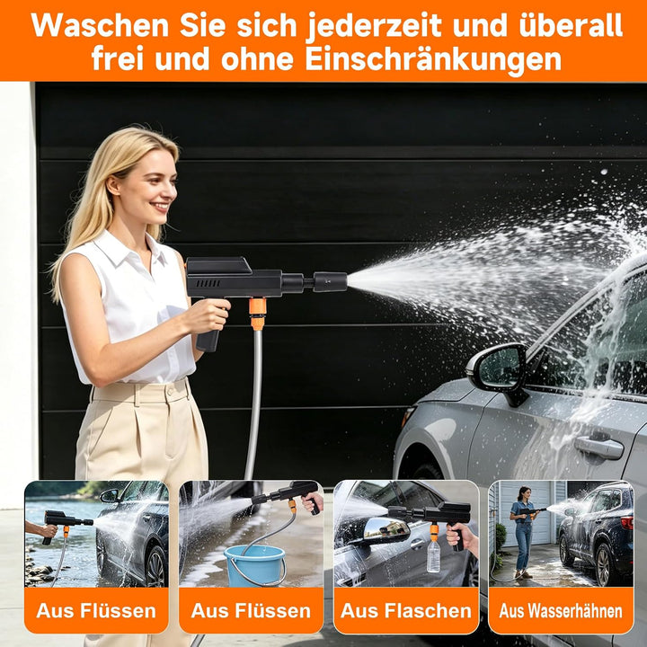 Akku Hochdruckreiniger, 12V 60Bar Mobile Akku-Hochdruckreiniger, 5-in-1-Multifunktionsdüse, Tragbare
