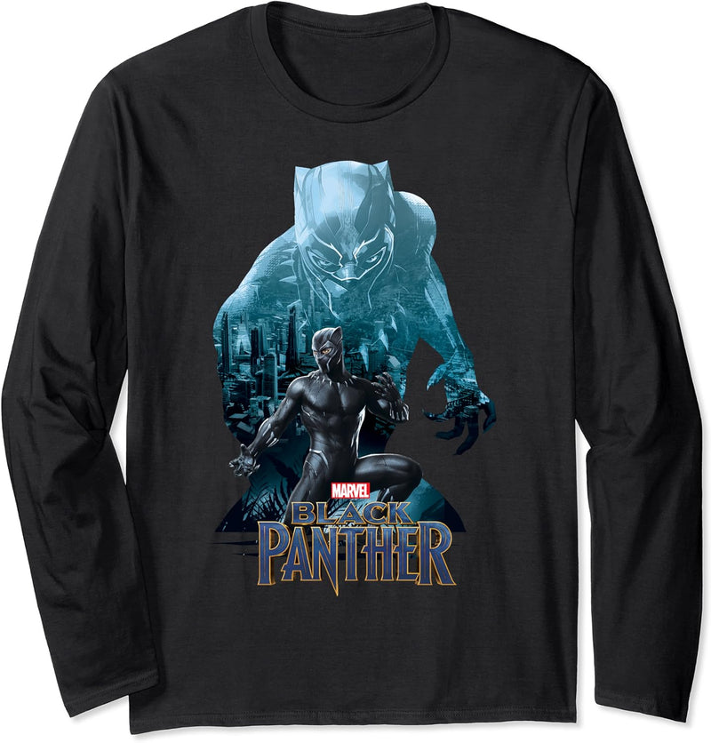 Marvel Black Panther Blue Hue Silhouette Fill Langarmshirt