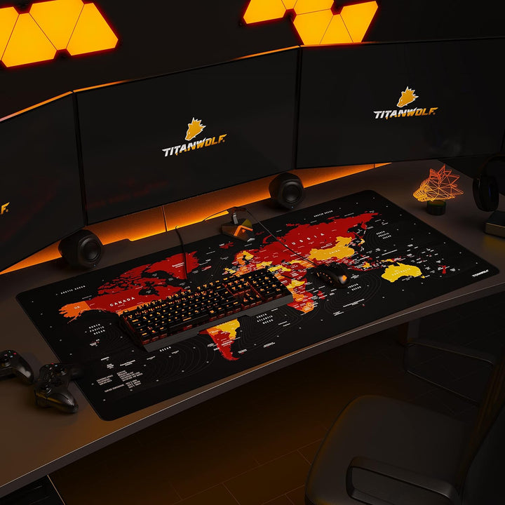 CSL - Übergrösse Mauspad Gaming Titanwolf 1200x600mm Weltkarte - XXXL Mousepad gross mit Motiv - Tis