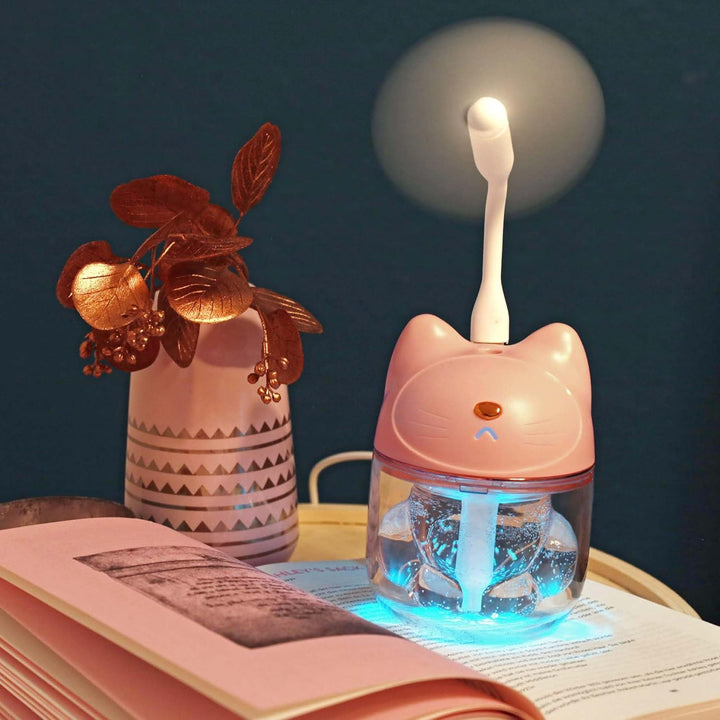 Hellum Luftbefeuchter Katze, tragbar in rosa, Diffuser 9x12cm gross, süsser Luftbefeuchter Kinderzim
