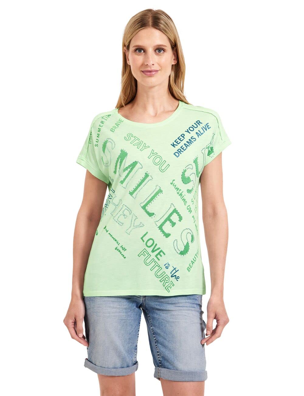 Cecil Damen Kurzarmshirt Bedruckt S Fresh Salvia Green, S Fresh Salvia Green