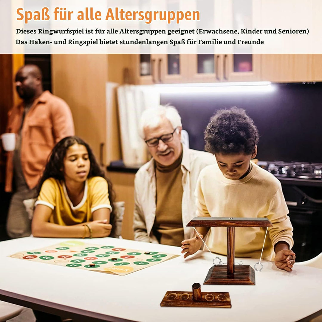 Ring Toss Game, Holz Tischplatte Hook Ringwurfspiel Kinder, Premium Party Wurfspiele Spiel für Famil