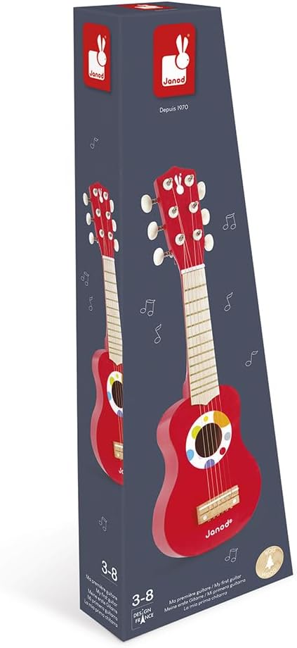 Janod - My First Confetti Holz-Gitarre, Kinder-Musikinstrument, Spielzeugnachbildung und Spielzeug f