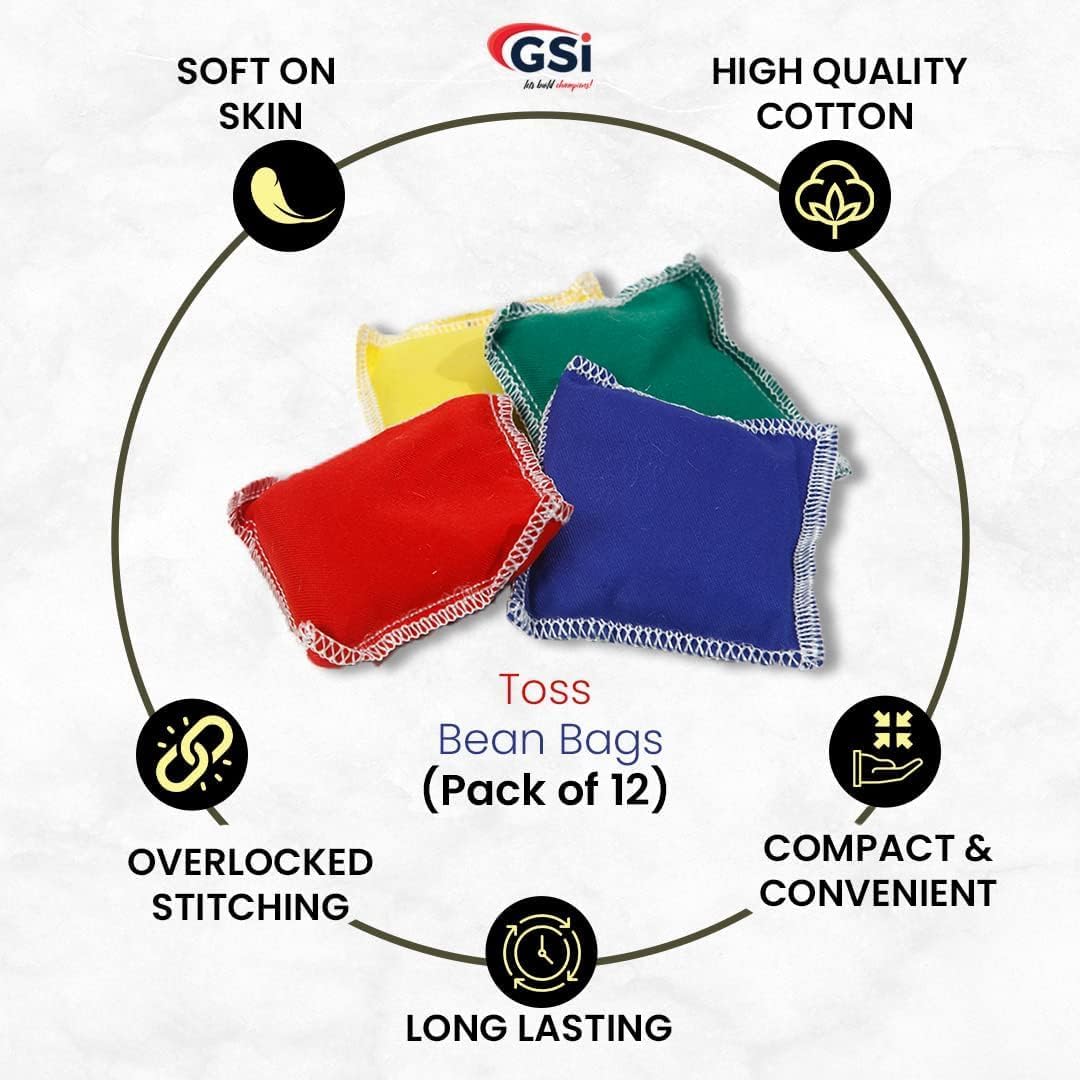 GSi Kids Play Equipment – Mini Bean Bags Cotton/Nylon 12 pack & Rainbow Play Parachute for Physical