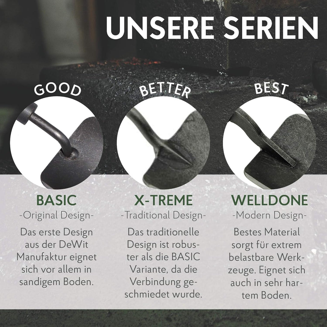 DeWit Gartenwerkzeug-Set 4-teilig: geschmiedete Blumenkelle, Unkraut-Jäter, Blumenkralle & Werkzeug-