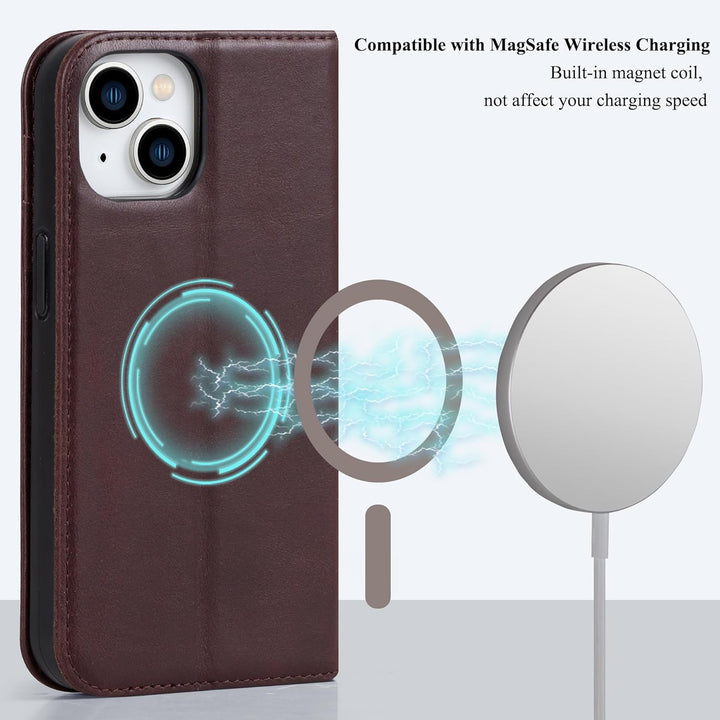 VISOUL Hülle für iPhone 15, Schutzhülle [Echt Leder] [Schützt vor Stoss] [Kartenfach] [Magnetverschl