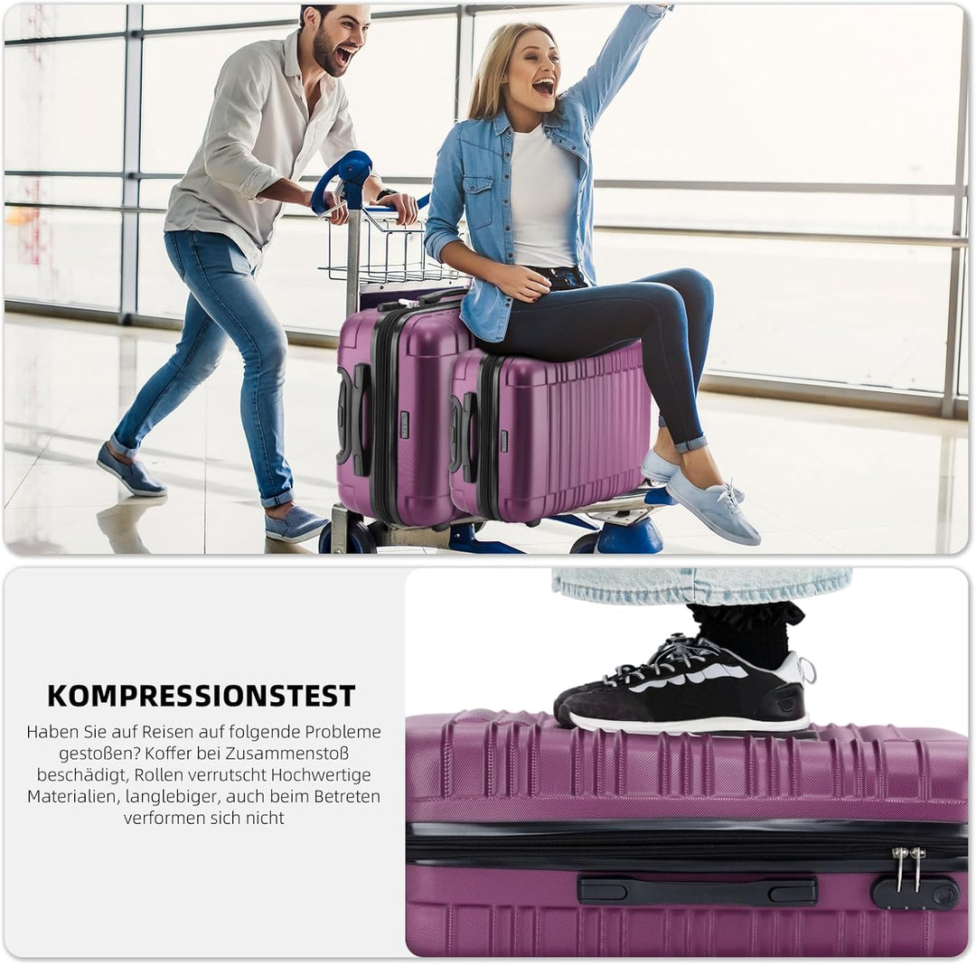 BEIBYE Hartschalen Koffer Trolley Rollkoffer Reisekoffer Zwillingsrollen Kofferset (Violett, Set) Vi