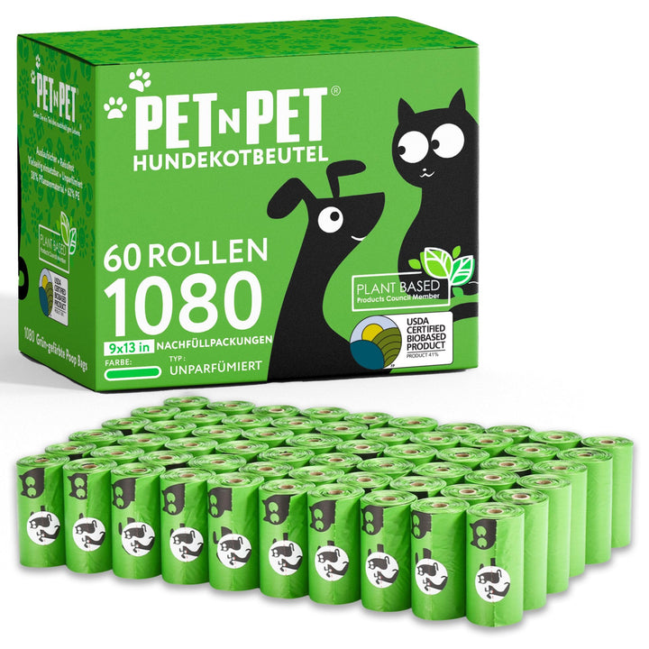 PET N PET Hundekotbeutel und Abfallbeutel USDA-zertifiziert 38% biobasierte Kotbeutel für Hunde 1080