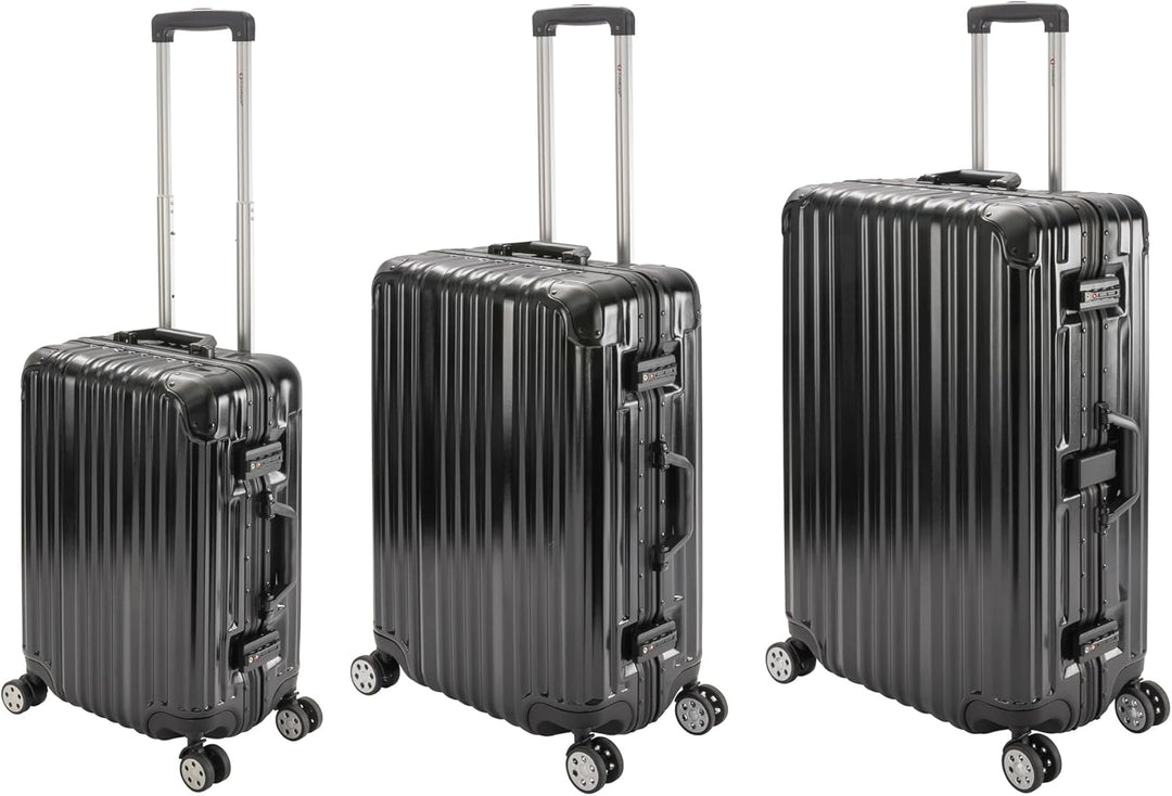 Travelhouse London Koffer Schwarz S-55cm, M-65cm, L-77cm · 3er-Set · Alu Rahmen · Polykarbonat Harts