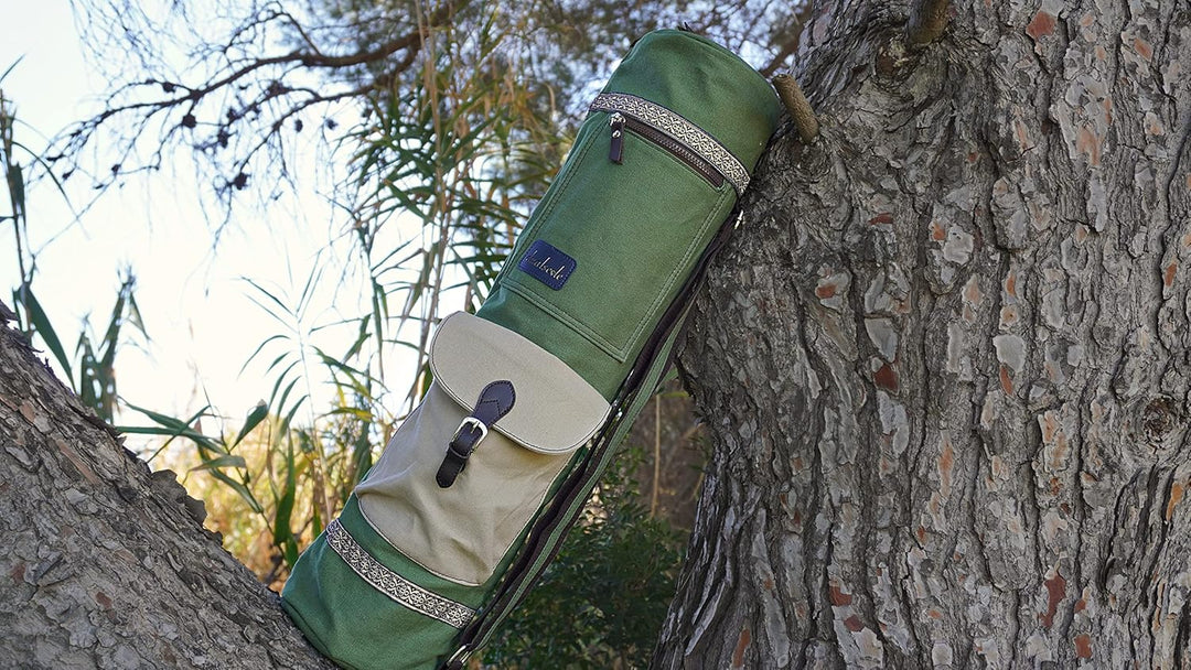 Eco Yogatasche für Matte gross 70 cm aus Baumwolle/Leinen praktisch mit grossen Taschen und Tragegur