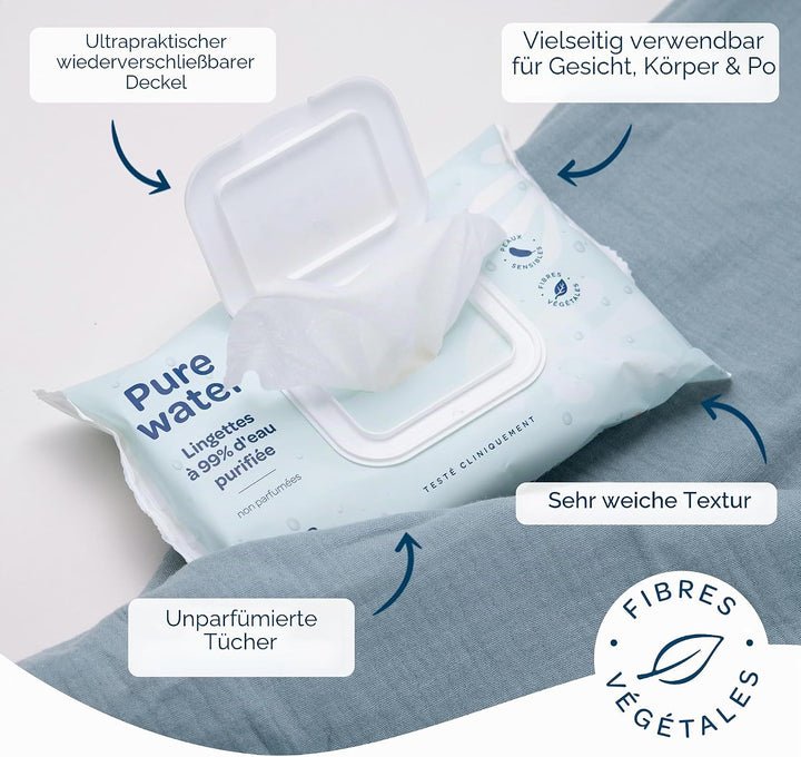 BIOLANE - Baby-Feuchttücher mit 99,9% Wasser - Pure Water - Packung mit 12 x 48 (576 Feuchttücher) -