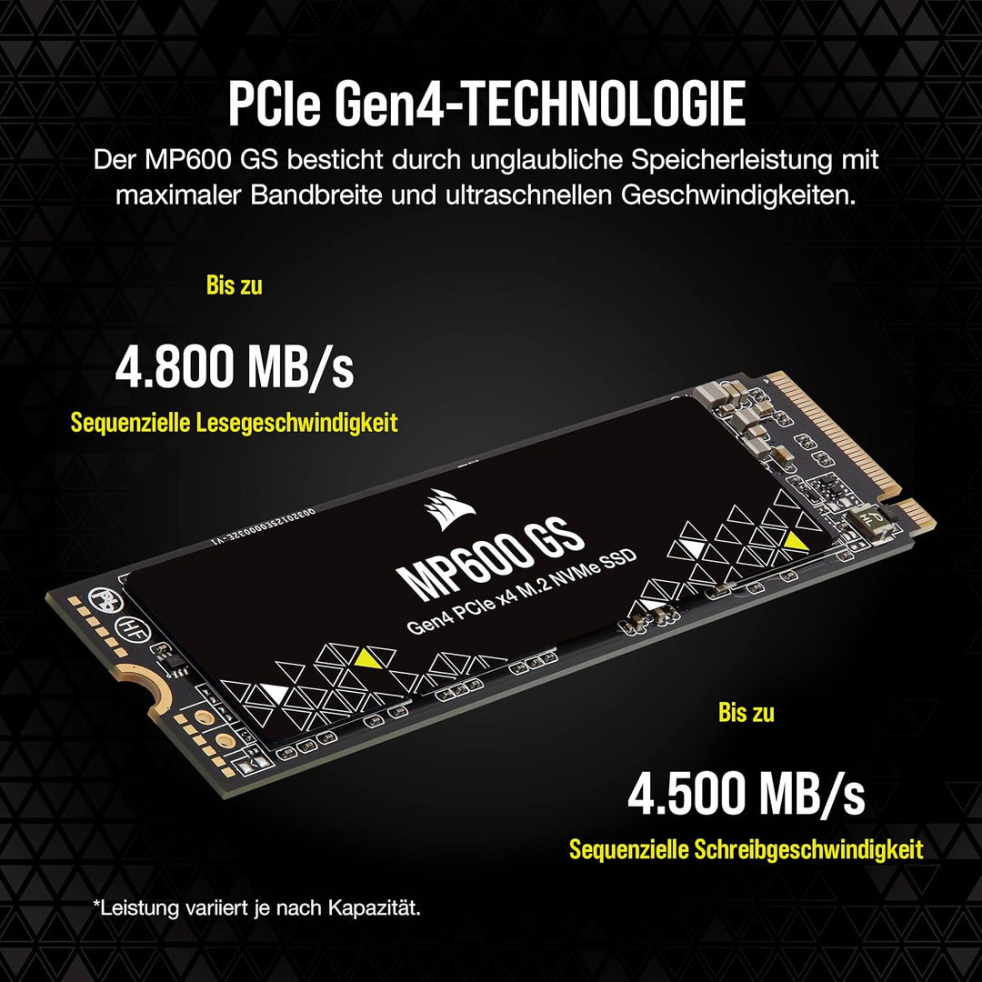 Corsair MP600 GS 500 GB PCIe Gen4 x4 NVMe M.2-SSD – Hochdichter TLC NAND – M.2 2280-Formfaktor – Kom