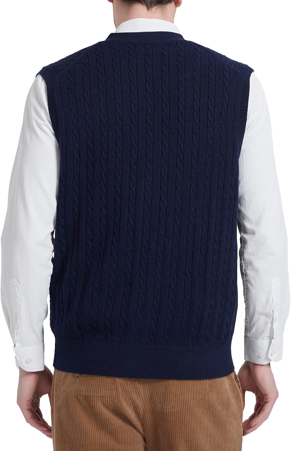 Kallspin Herren Strickweste Ärmellos Cardigan Wollmischung mit Zopfmuster und Knöpfen L Marineblau,