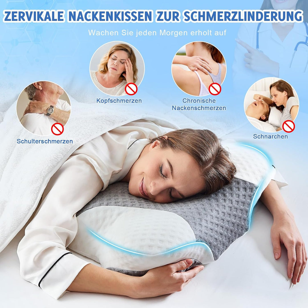 VJASD Orthopädisches Nackenstützkissen aus Memory Foam – Ergonomisches Kopfkissen gegen Nackenschmer