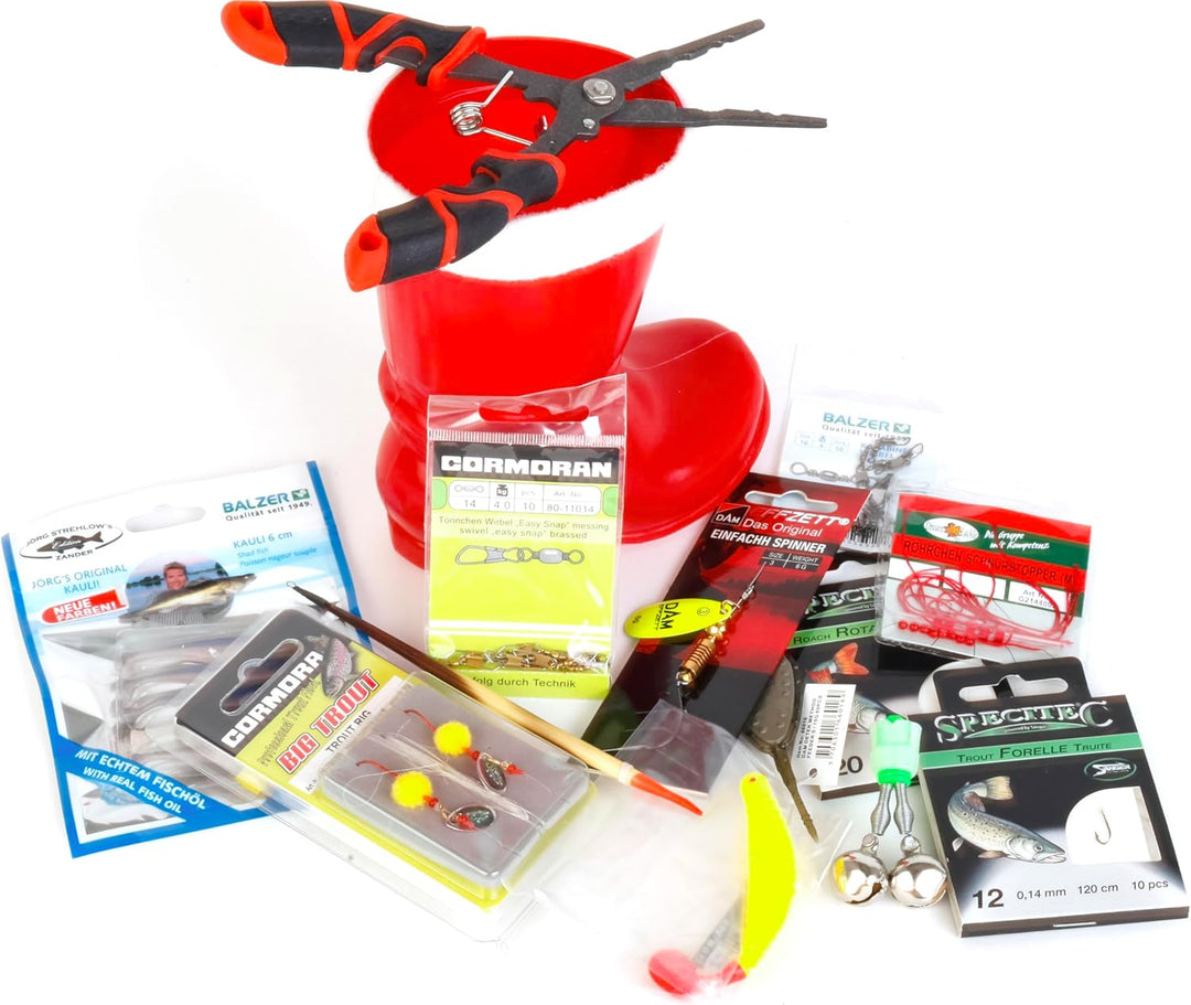 Nikolausstiefel Angler-Edition gefüllt mit Angelzubehör Geschenkidee Nikolaustag Geschenk für Angler