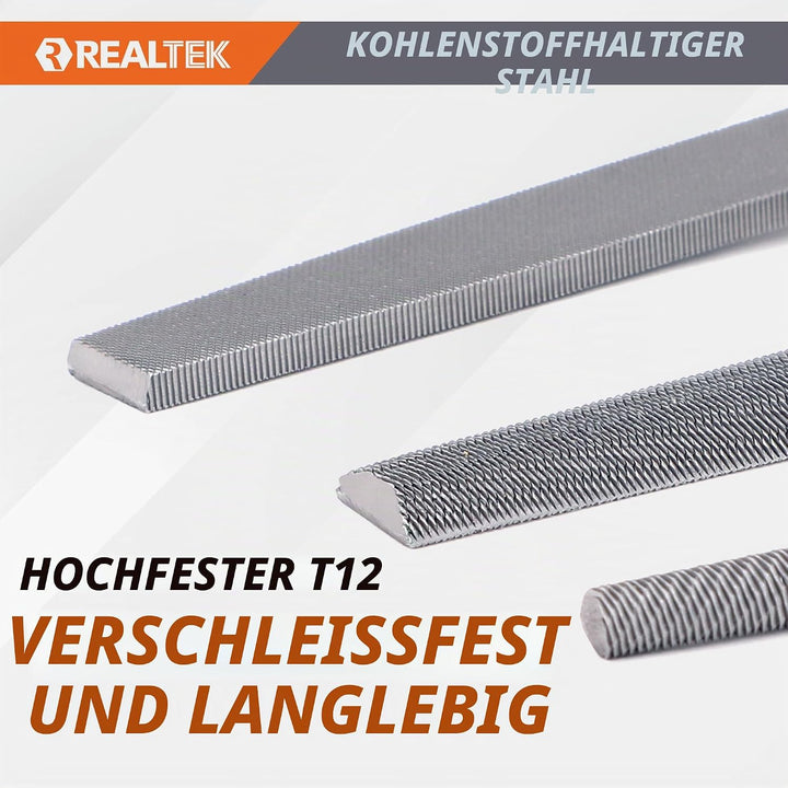 REALTEK Feilenset Metall 3tlg. inkl. Flachstumpfeile, Halbrundfeile, Rundfeile, 200mm, Metallfeile m