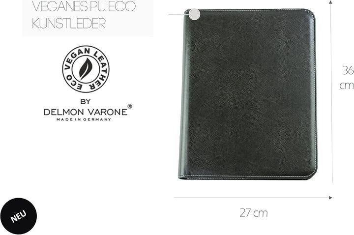 DELMON VARONE - Ringbuch-Ordner DIN A4 mit Reissverschluss inkl. Schreibblock veganem Eco Kunstleder