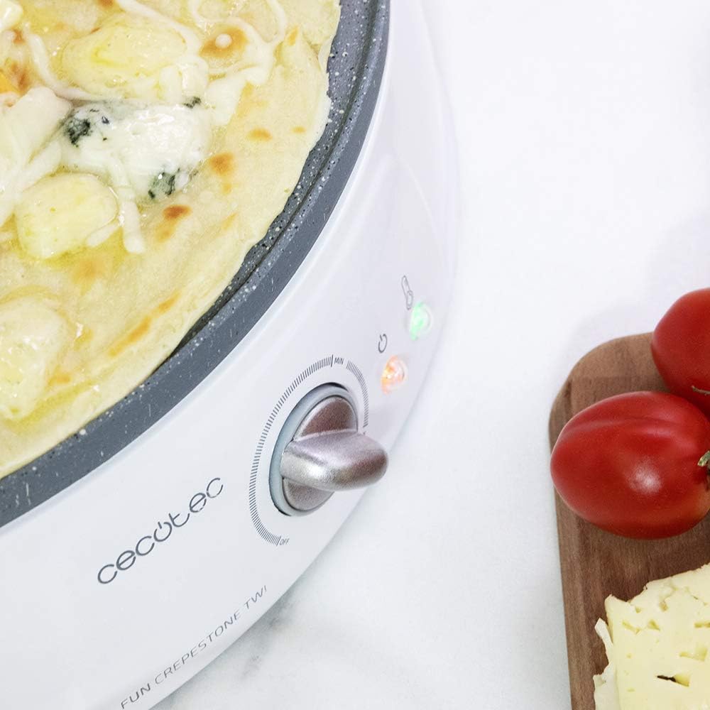 Cecotec Crepe Fun CrepeStone Twin, 1200 w Power und Antihaftbeschichtungsstein aus ökologischem Stei