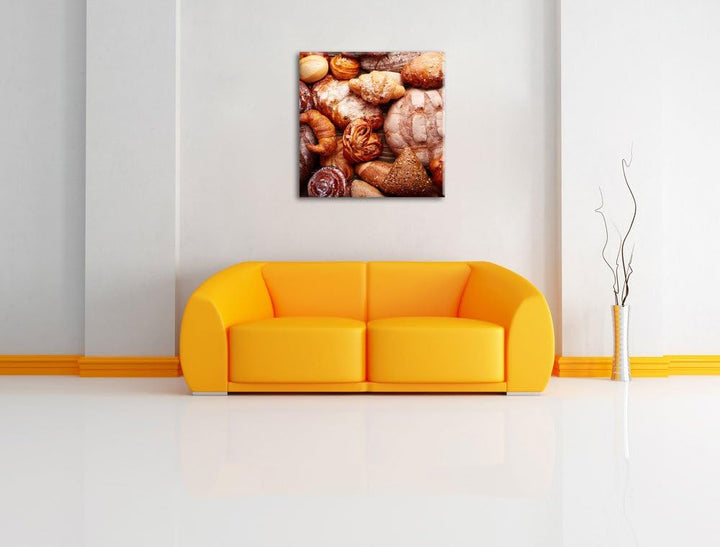 Pixxprint Bread and Buns, Format: 70x70 auf Leinwand, XXL riesige Bilder fertig gerahmt mit Keilrahm