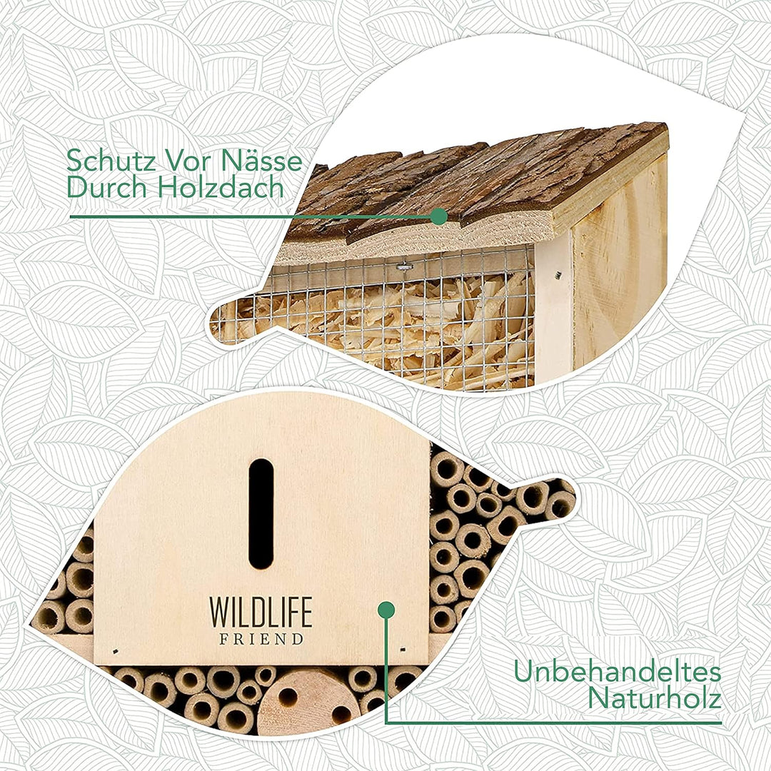 WILDLIFE FRIEND I Bienenhotel Insektenhotel 29.5 x 28 x 10 cm mit Holz-Dach - unbehandelt, Bienenhau