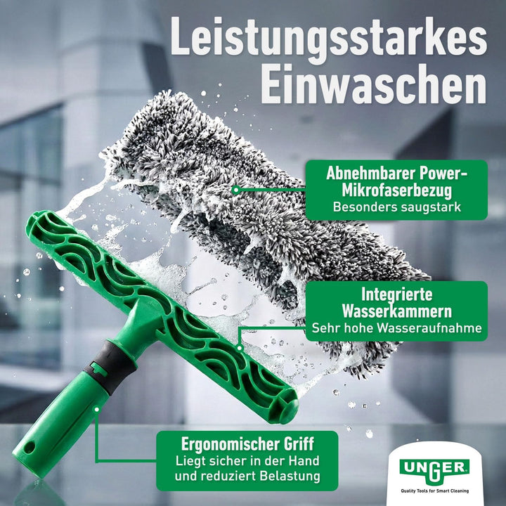 Unger Fenster Reinigungs-Set (Fensterwischer, Trägerteil, Mikrofaser-Bezug, Eimer 18 L, Breite 35 cm