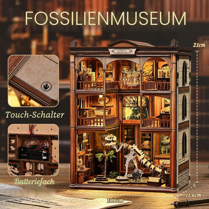 Dinosaurier-Museum Buch Nook Kit | DIY Miniaturhaus Modell | 3D Holzpuzzle Bücherregal-Dekor | Kreat