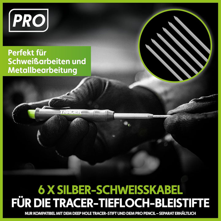 Tracer 2,8 mm Silber-Schweissminen x 6 – Spezialisten-Ersatzminen für den Tiefloch-Bleistift in Aufb