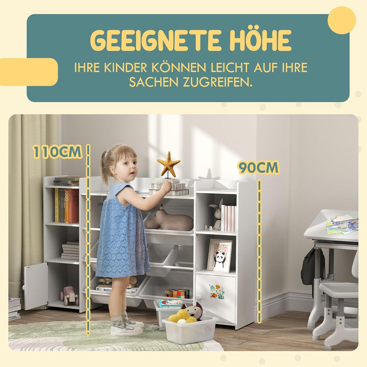 AIYAPLAY Kinderregal, Spielzeugregal Bücherregal mit 8 herausnehmbaren Aufbewahrungsboxen, 4 offenen