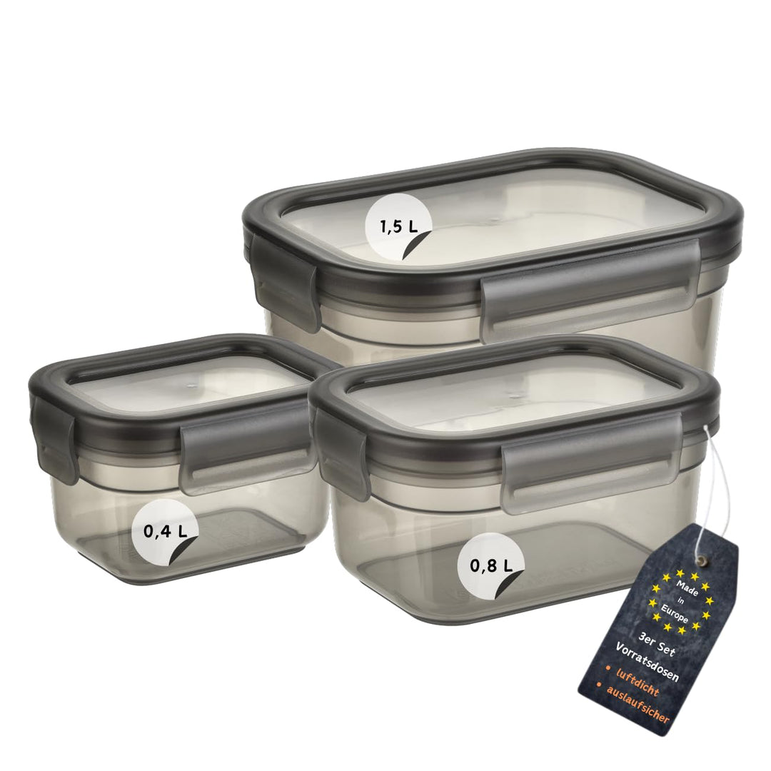 3er Set Aufbewahrungsdosen mit Deckel, luftdicht, auslaufsicher, stapelbar, Vorratsdose, BPA-frei, K