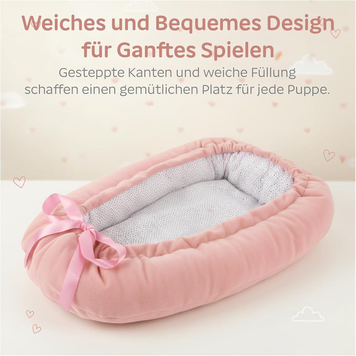 Kinderplay Puppentragetasche 43 cm – weiche Tragetasche für Puppe, wendbar rosa/weiss, Kuschelnest/R