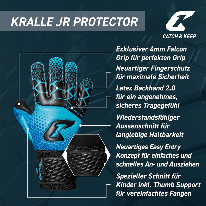 CATCH & KEEP® Protector – Fingerschutz Kinder Torwarthandschuhe - Premium Torhüterhandschuhe für Kin