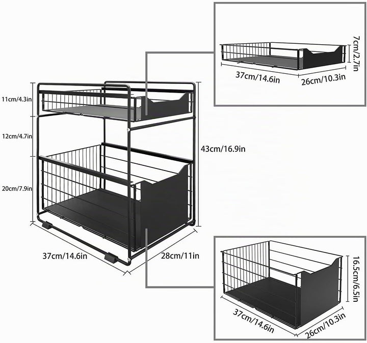 DAWNYIELD 2 Tier Organizer mit Speicher Unter Waschbecken Schiebeschrank Korb herausziehen Snack Org