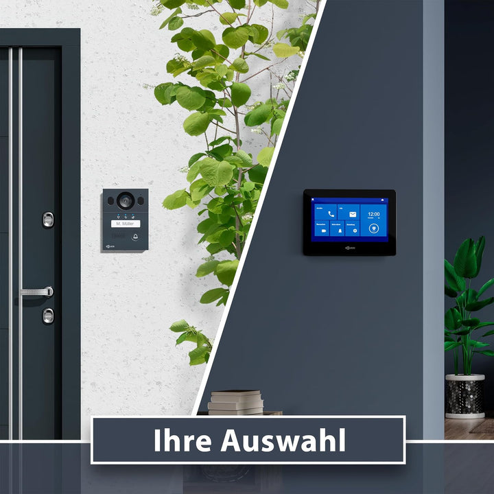 Goliath Basic Video Türsprechanlage, 2 Draht Bus, 7 Zoll Monitor, Aufputz Türklingel mit Kamera, Geg