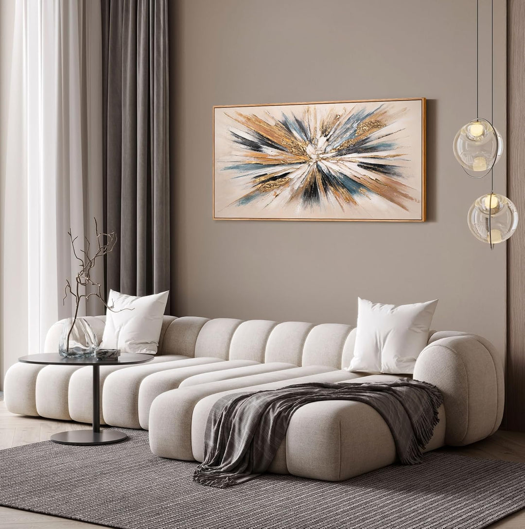 YS-Art Luxus bunte Abstrakt Acryl Gemälde auf Leinwand leinwand mit Rahmen beige handgemalt Wandbild
