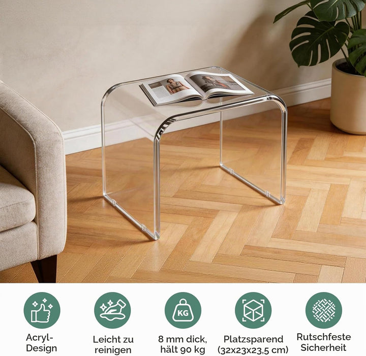 Acryl Tritthocker, Transparenter Fusshocker 32x23x23,5cm Badezimmer Hocker