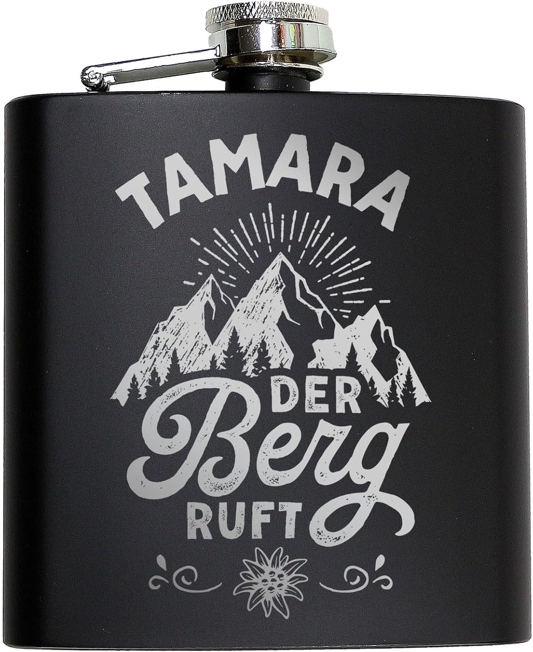 Der Berg ruft Flachmann Skifahren Berg Flachmann Ski Geschenk Wandern personalisiert mit Gravur Schw