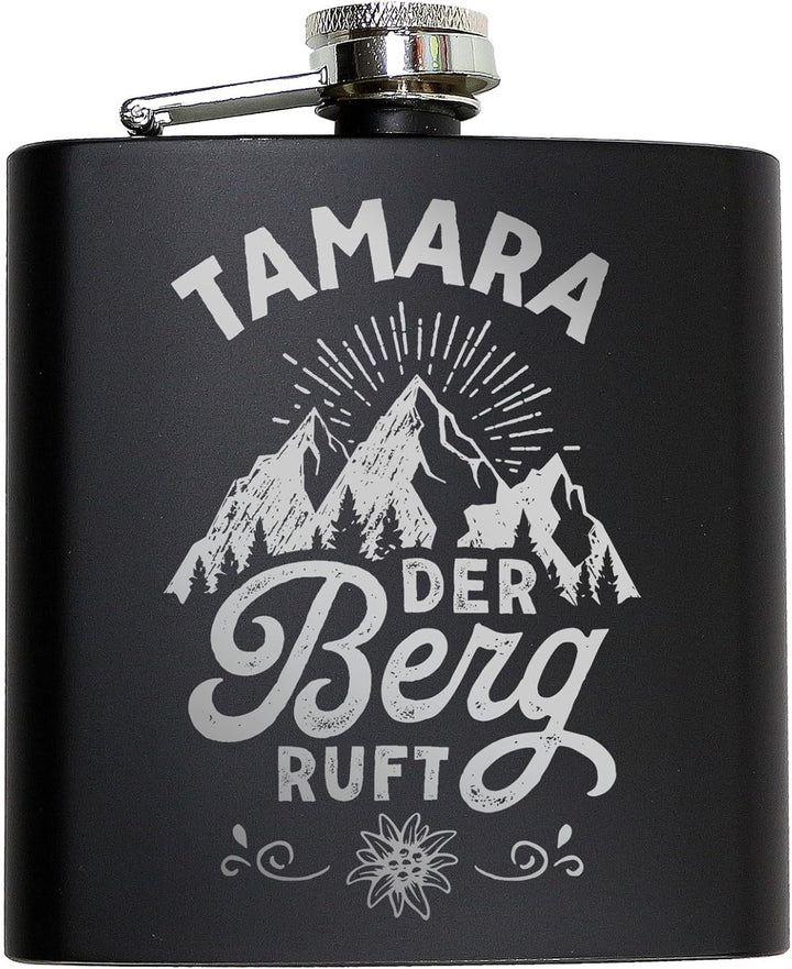 Der Berg ruft Flachmann Skifahren Berg Flachmann Ski Geschenk Wandern personalisiert mit Gravur Schw