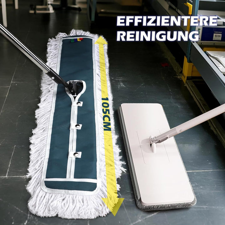 Myiosus Flach Wischmopp, 105cm Breit Gross Flachmopp, Baumwolle & Mikrofaser Mopp mit Edelstahlgriff