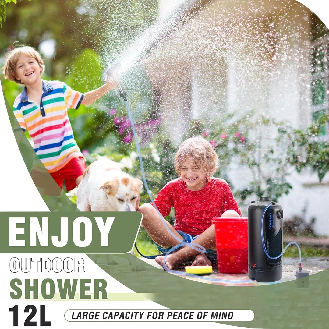 BOOSTEADY Campingdusche,12 L tragbare Campingdusche mit verbessertem Schraubdeckel, automatischer Dr