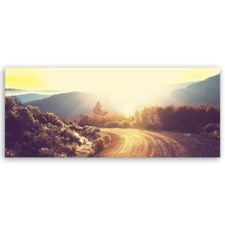 ge Bildet Bild auf Leinwand | Landschaftsbilder - road in forest E in 120x50 cm als Panorama Wandbil