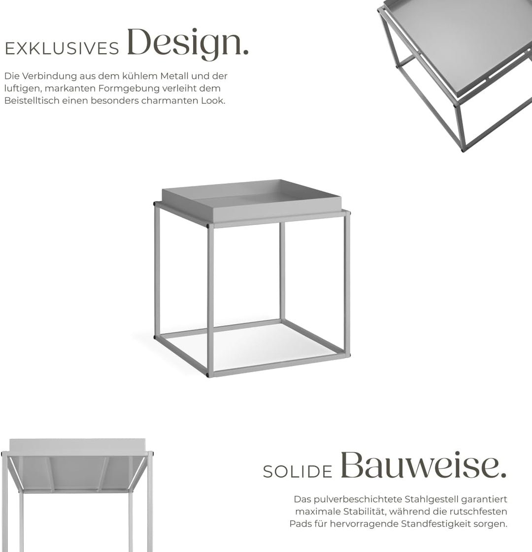 tectake® Metall Beistelltisch, Couchtisch, Nachttisch, Beistelltisch Couch quadratisch, stapelbar, B