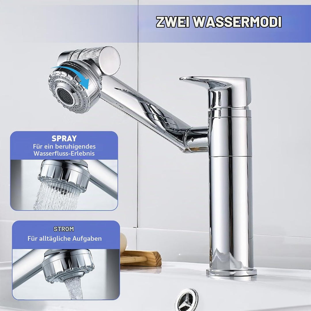 Wasserhahn Bad 360° Drehbar Einhand-Waschtischarmatur für Kalt- und Warmwasser, Wassersparende Misch