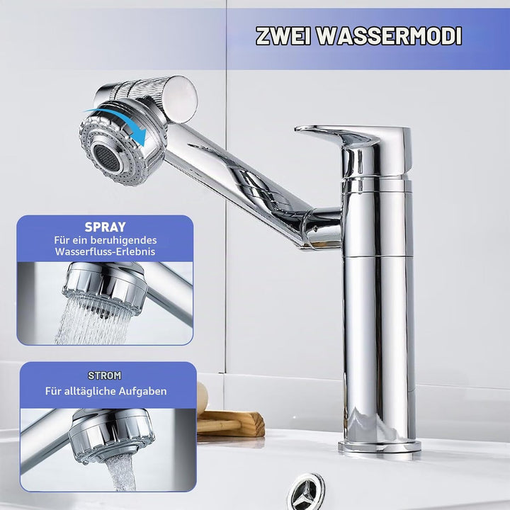 Wasserhahn Bad 360° Drehbar Einhand-Waschtischarmatur für Kalt- und Warmwasser, Wassersparende Misch